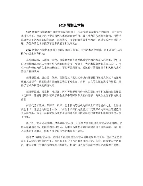 2019胡润艺术榜