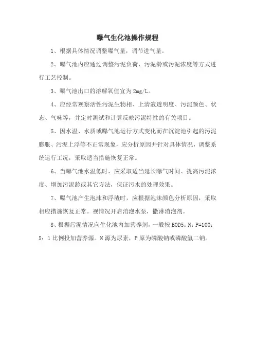 曝气生化池操作规程
