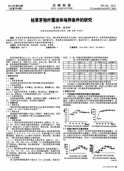 枯草芽孢杆菌液体培养条件的研究