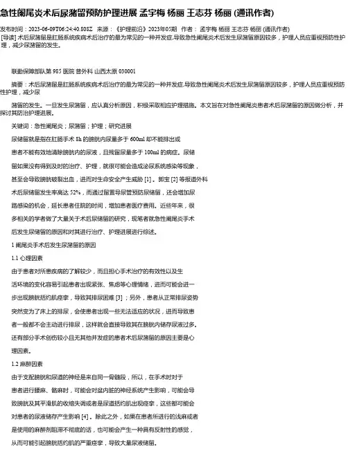 急性阑尾炎术后尿潴留预防护理进展孟宇梅杨丽王志芬杨丽(通讯作者)