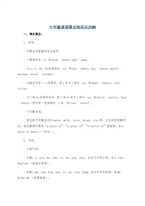 七年级英语重点知识点归纳