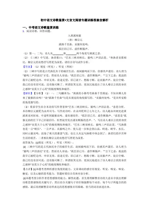 初中语文诗歌鉴赏+文言文阅读专题训练答案含解析