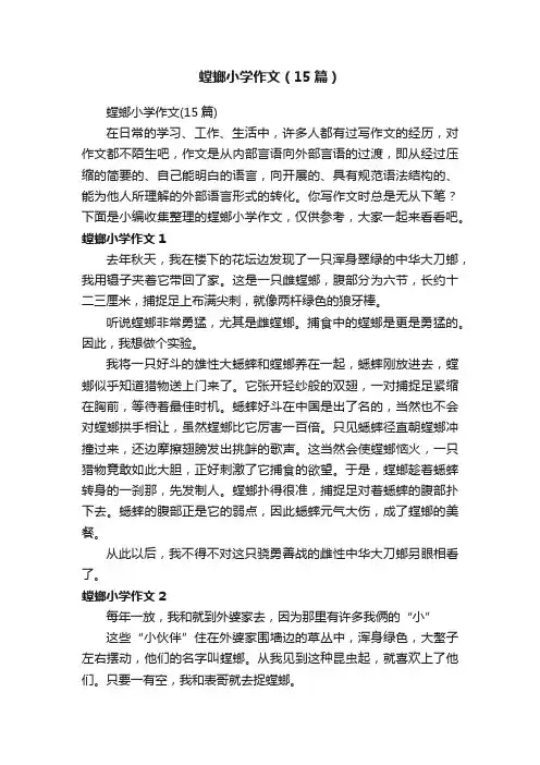 螳螂小学作文（15篇）