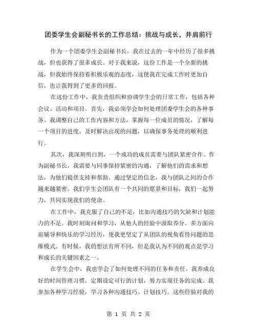 团委学生会副秘书长的工作总结：挑战与成长,并肩前行