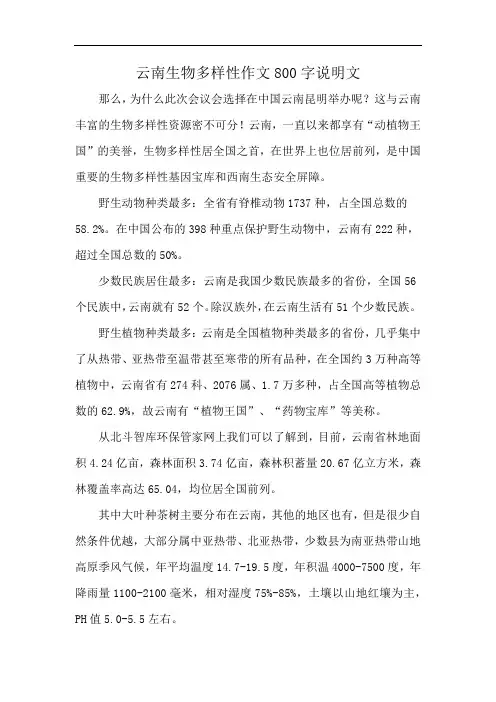 云南生物多样性作文800字说明文