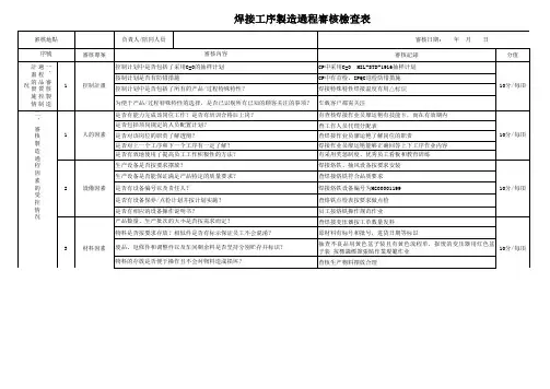焊接工序制造过程审核检查表 模板