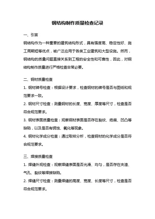 钢结构制作质量检查记录