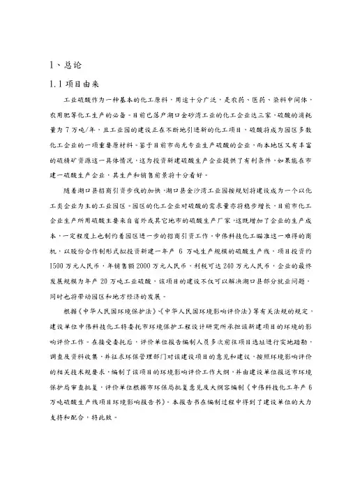 年产6万吨硫酸生产线项目环境影响评价报告书