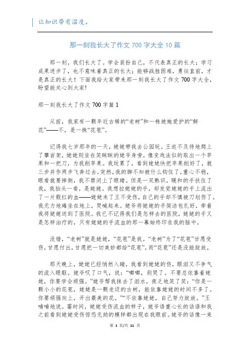 那一刻我长大了作文700字大全10篇