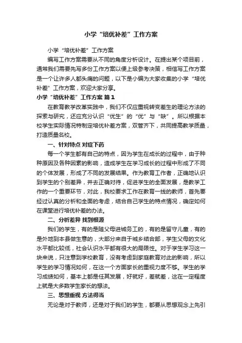 小学“培优补差”工作方案
