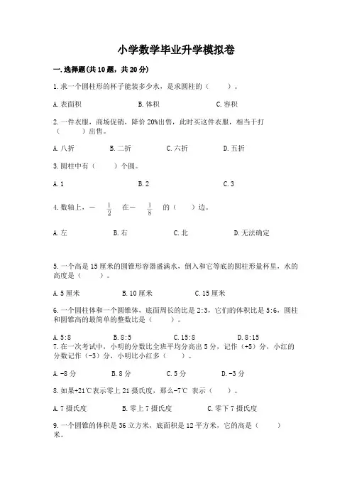 小学数学毕业升学模拟卷(精华版)