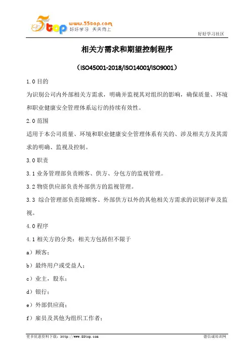 ISO45001相关方需求和期望控制程序