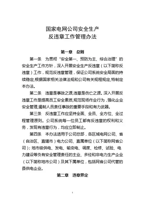 国家电网公司安全生产反违章工作管理办法