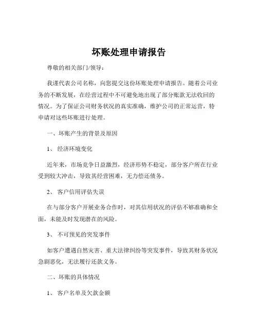 坏账处理申请报告