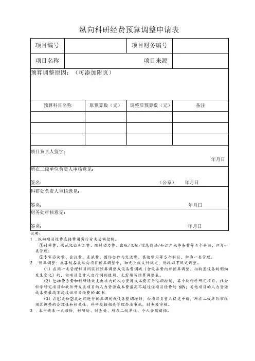 纵向科研经费预算调整申请表