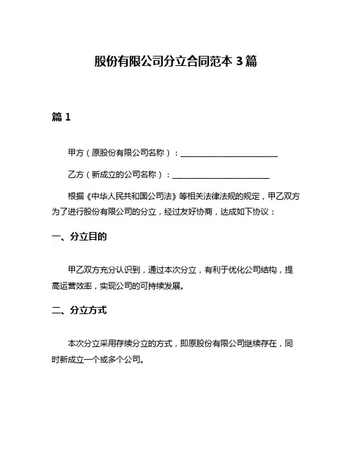 股份有限公司分立合同范本3篇