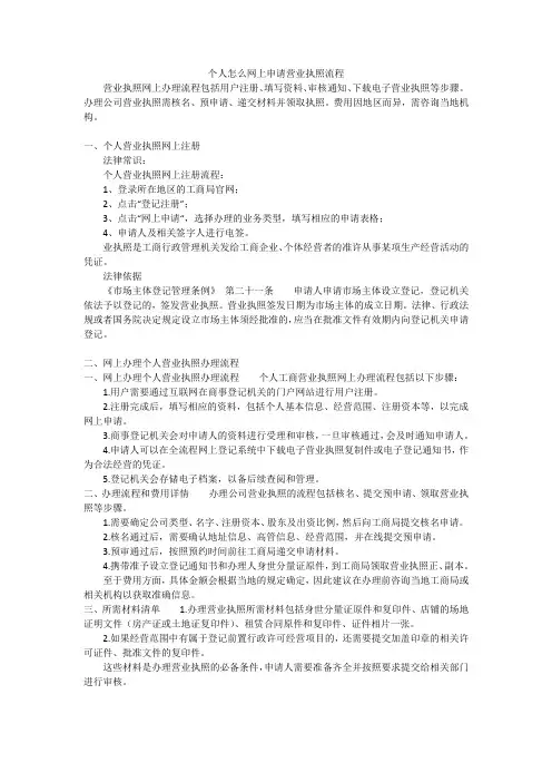 个人怎么网上申请营业执照流程