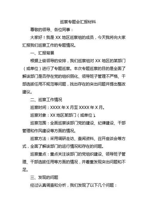 巡察专题会汇报材料