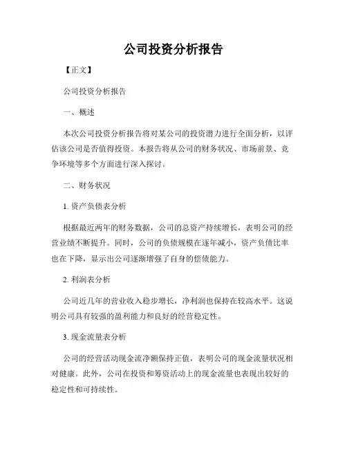 公司投资分析报告