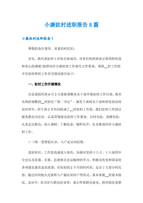 小康驻村述职报告8篇