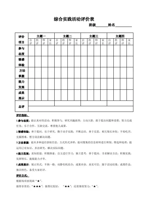 综合实践活动评价表