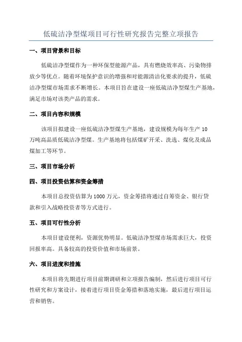 低硫洁净型煤项目可行性研究报告完整立项报告