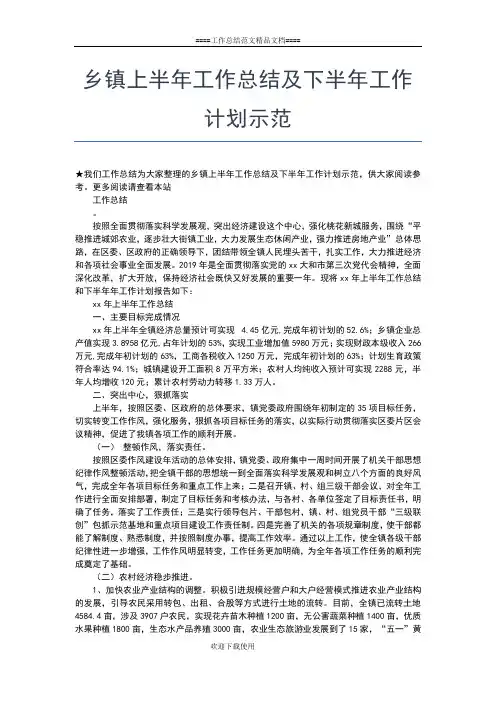2019年最新乡镇上半年工作总结工作总结文档【五篇】