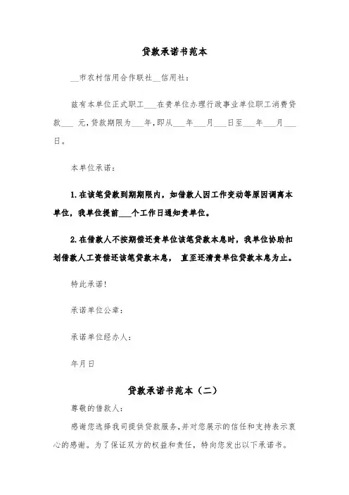 贷款承诺书范本（五篇）