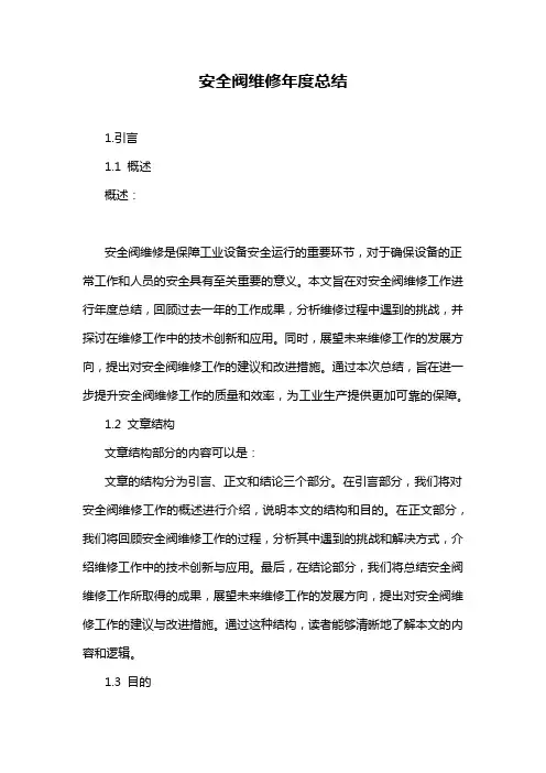 安全阀维修年度总结