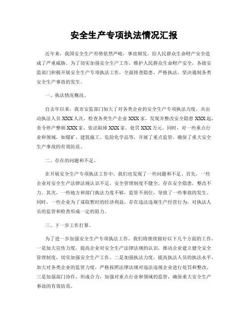 安全生产专项执法情况汇报
