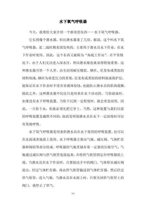 水下氧气呼吸器
