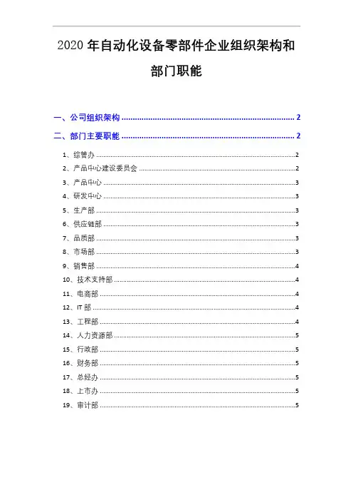 2020年自动化设备零部件企业组织架构和部门职能( word 可编辑版)