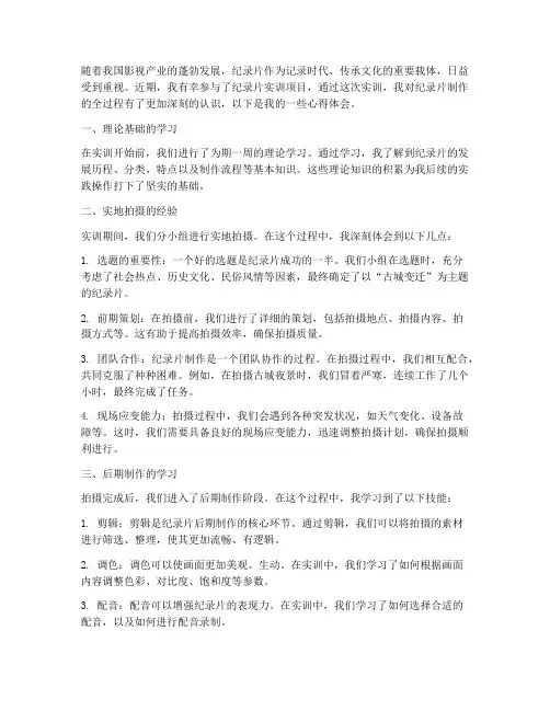 纪录片实训报告心得体会