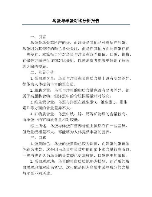 乌蛋与洋蛋对比分析报告