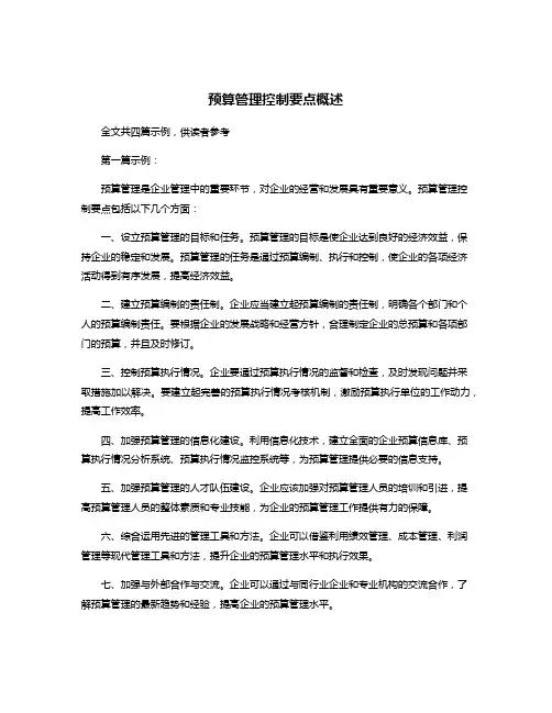 预算管理控制要点概述