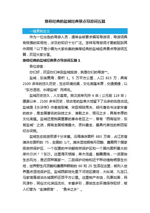 推荐经典的盐城经典景点导游词五篇