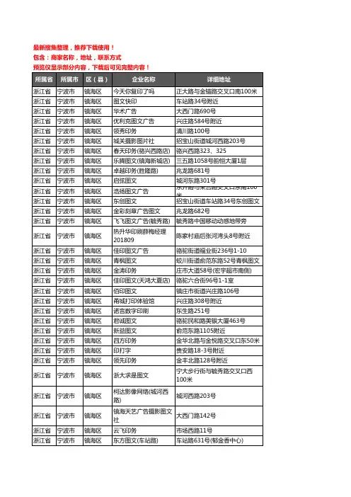 新版浙江省宁波市镇海区打印企业公司商家户名录单联系方式地址大全51家