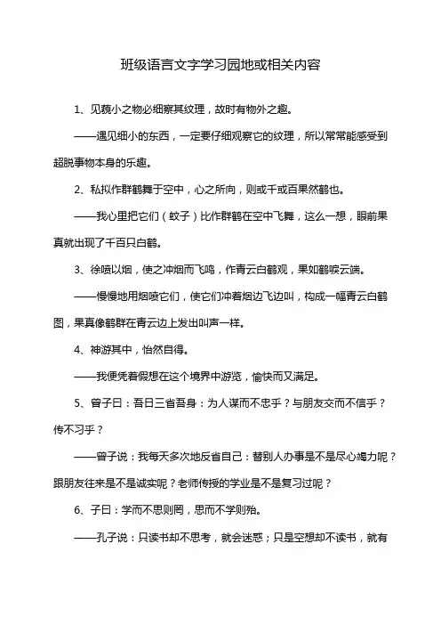 班级语言文字学习园地或相关内容