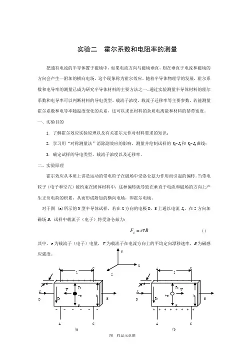 实验二霍尔系数和电阻率的测量