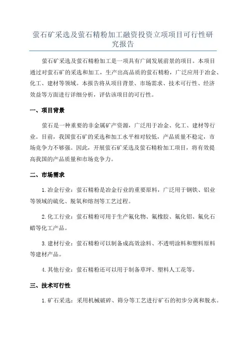 萤石矿采选及萤石精粉加工融资投资立项项目可行性研究报告