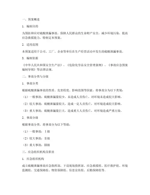 硫酸泄露应急预案范本