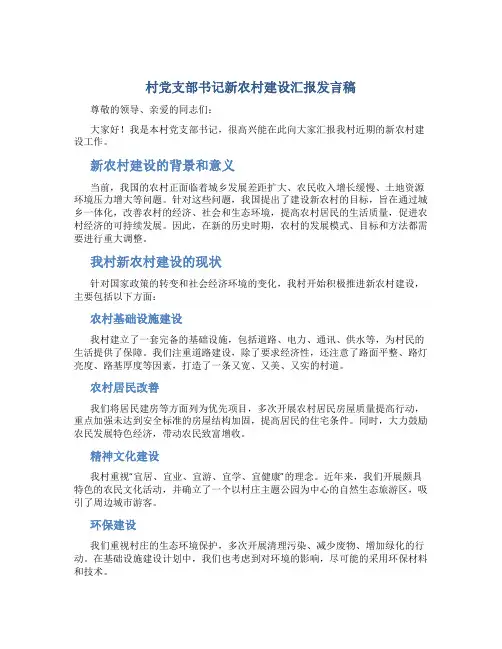 村党支部书记新农村建设汇报发言稿