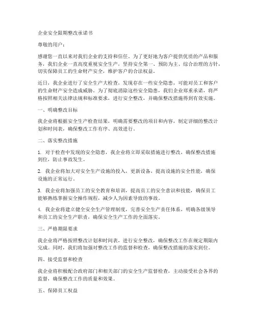 企业安全限期整改承诺书