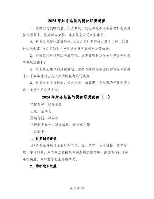 2024年财务总监的岗位职责范例（三篇）