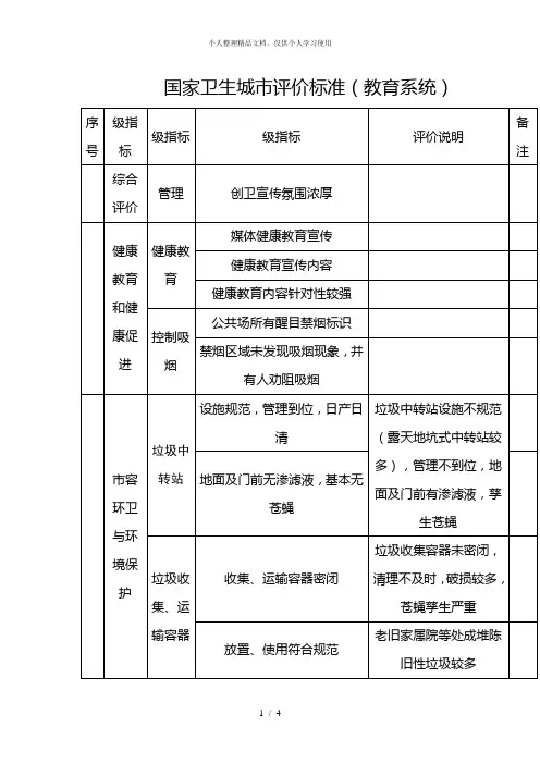 国家卫生城市评价标准