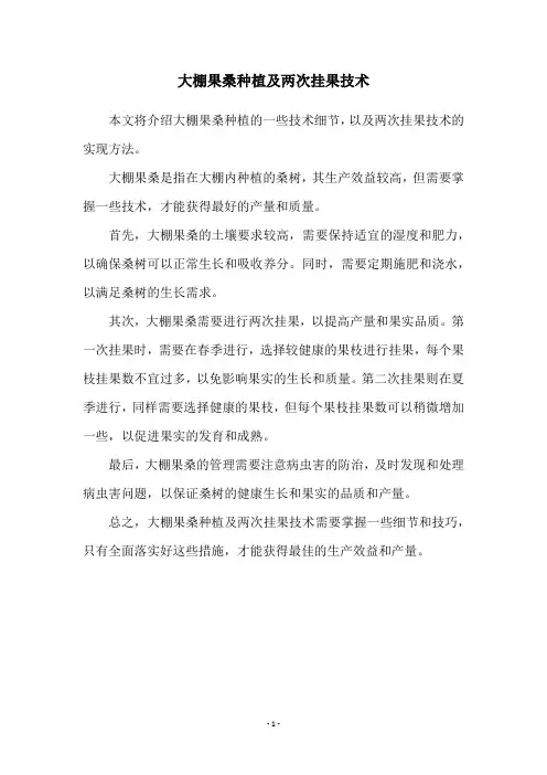 大棚果桑种植及两次挂果技术