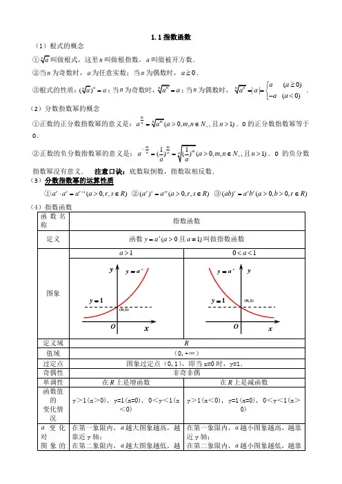 高一必修一基本初等函数知识点总结归纳 