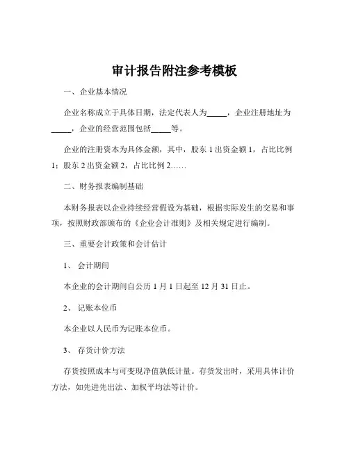 审计报告附注参考模板