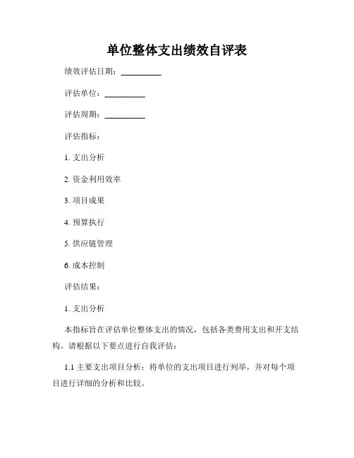 单位整体支出绩效自评表