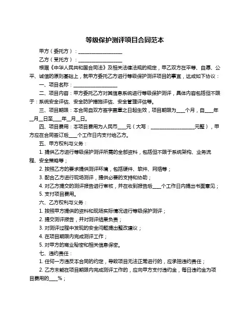 等级保护测评项目合同范本